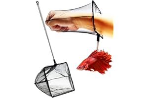 CORISRX Aquarium Betta Fish Net Protect Delicate Fin, Soft Fine Deep Mesh Scooper w/Sturdy Extendable 7~14 Inch Stainless Steel Long Handle for Shrimp Fish Tank Small Pond & Pool