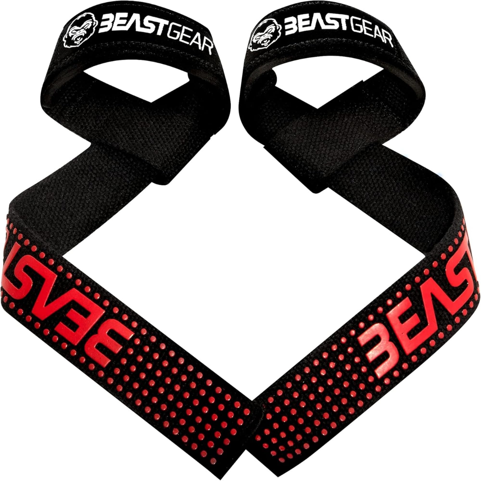 Beast Gear Weight Lifting Straps - Wrist Support with 8 mm Neoprene Padded & Cuffed Ring, 57.5cm Anti-Slip Hand Grip Wrist Straps for Heavy Duty Gym Deadlifts Bodybuilding Weightlifting for Men Women