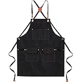 ARBINSON Canvas Chef Aprons for Men Woman with Pockets, Cotton Cross Back Adjustable Heavy Work BBQ Apron, Size M to XXL