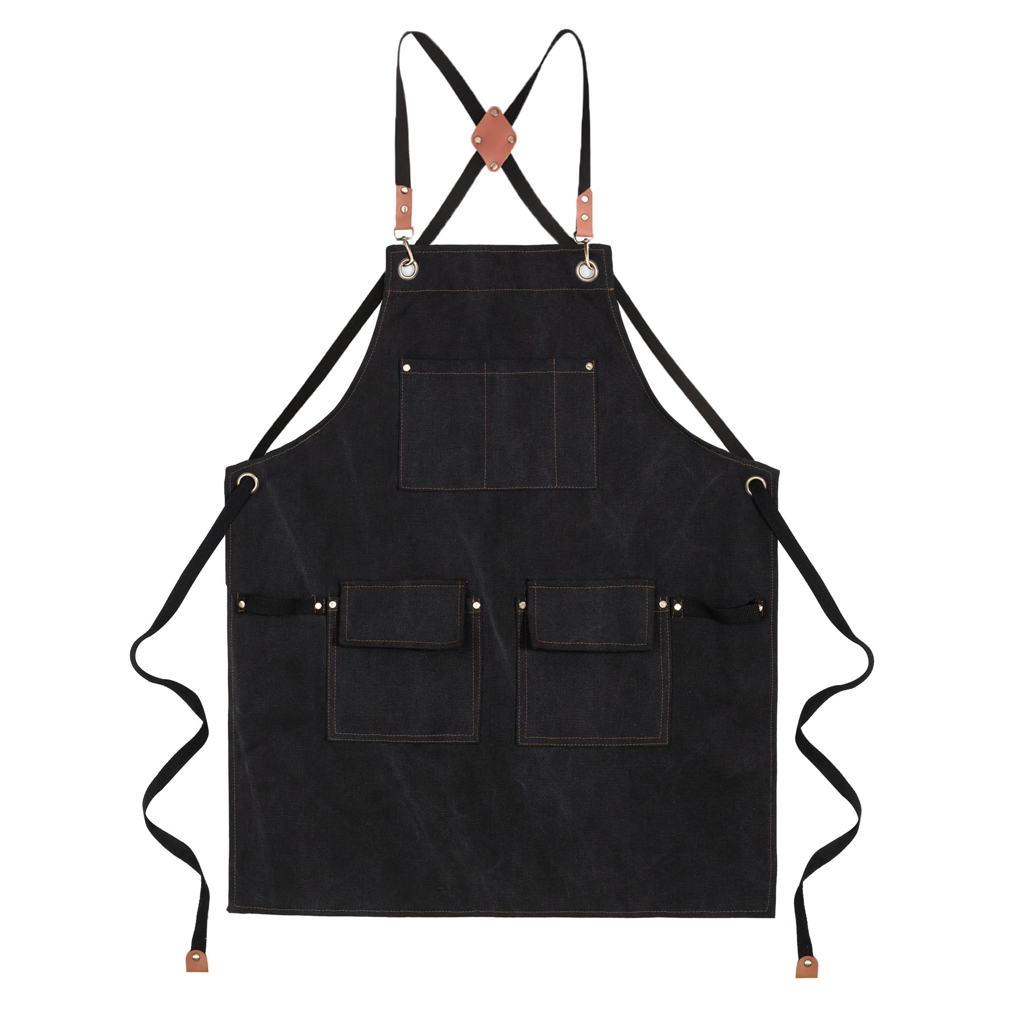 Photo 1 of ARBINSON Canvas Chef Aprons for Men Woman with Pockets, Cotton Cross Back Adjustable Heavy Work BBQ Apron, Size M to XXL (Black)