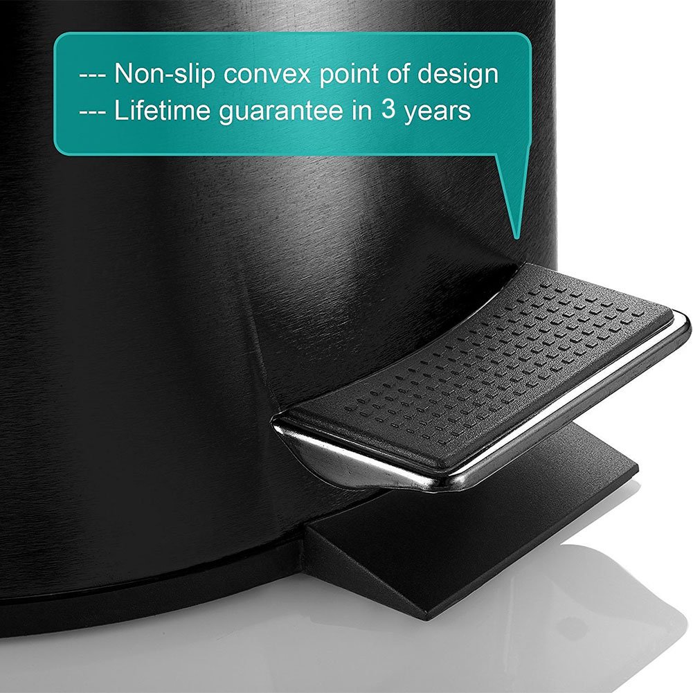 H+LUX Trash Can,Round Mini Trash Can with Soft Close Lid and Removable Inner Wastebasket for Bathroom Bedroom Office,Fingerprint Resistance,0.8 Gallon/3 Liter,Black