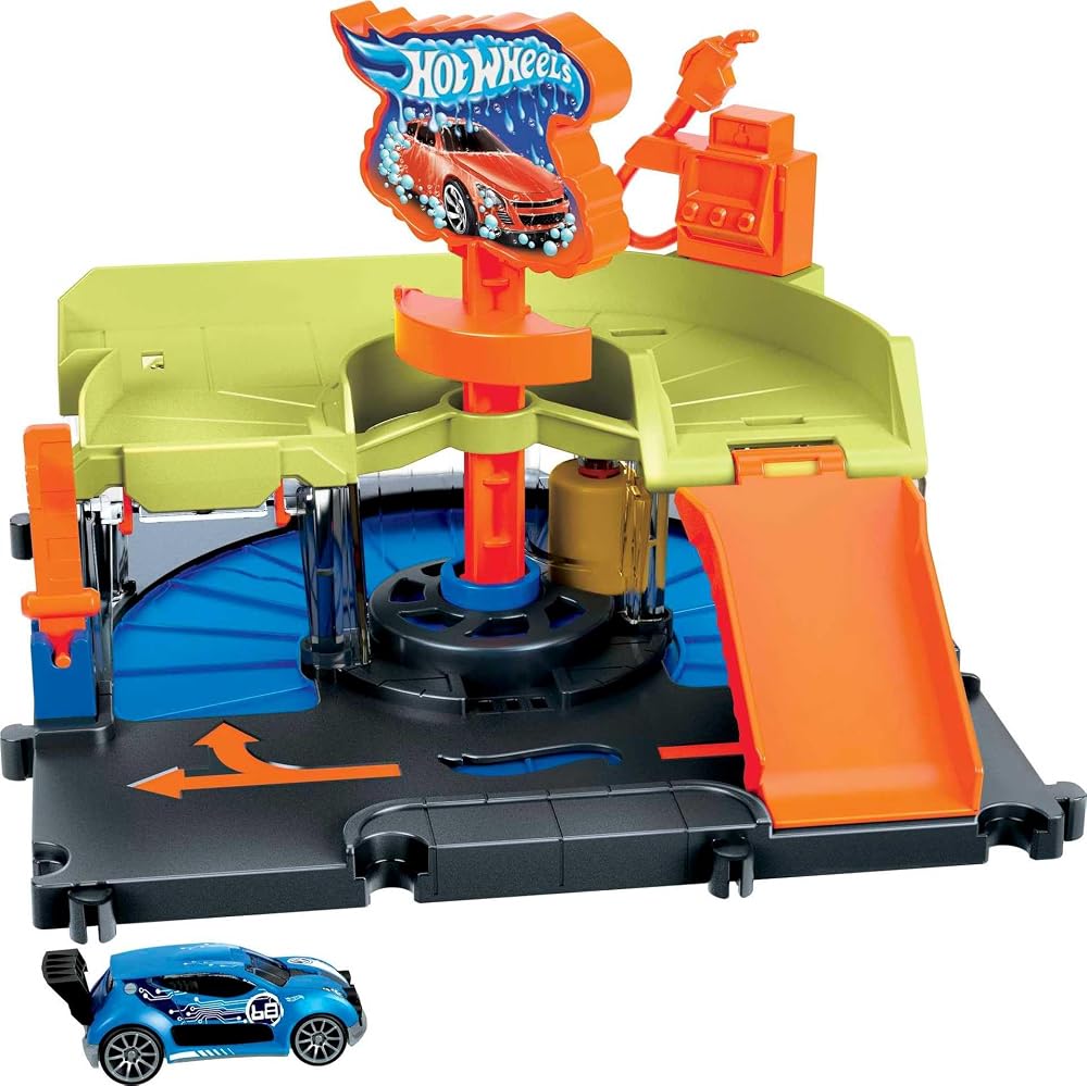 Hot Wheels City Downtown Express Car Wash Playset with 1:64 Vehicle HDR27