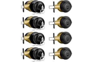 Plustool 4 Pack Front Door Lock Set,Matte Black Exterior Door Lock Set with Deadbolt,Single Cylinder Deadbolt Lock and Door Knob Set,Keyed Alike Door Knob with Lock&Keys,Round Ball Entry Door Lockset