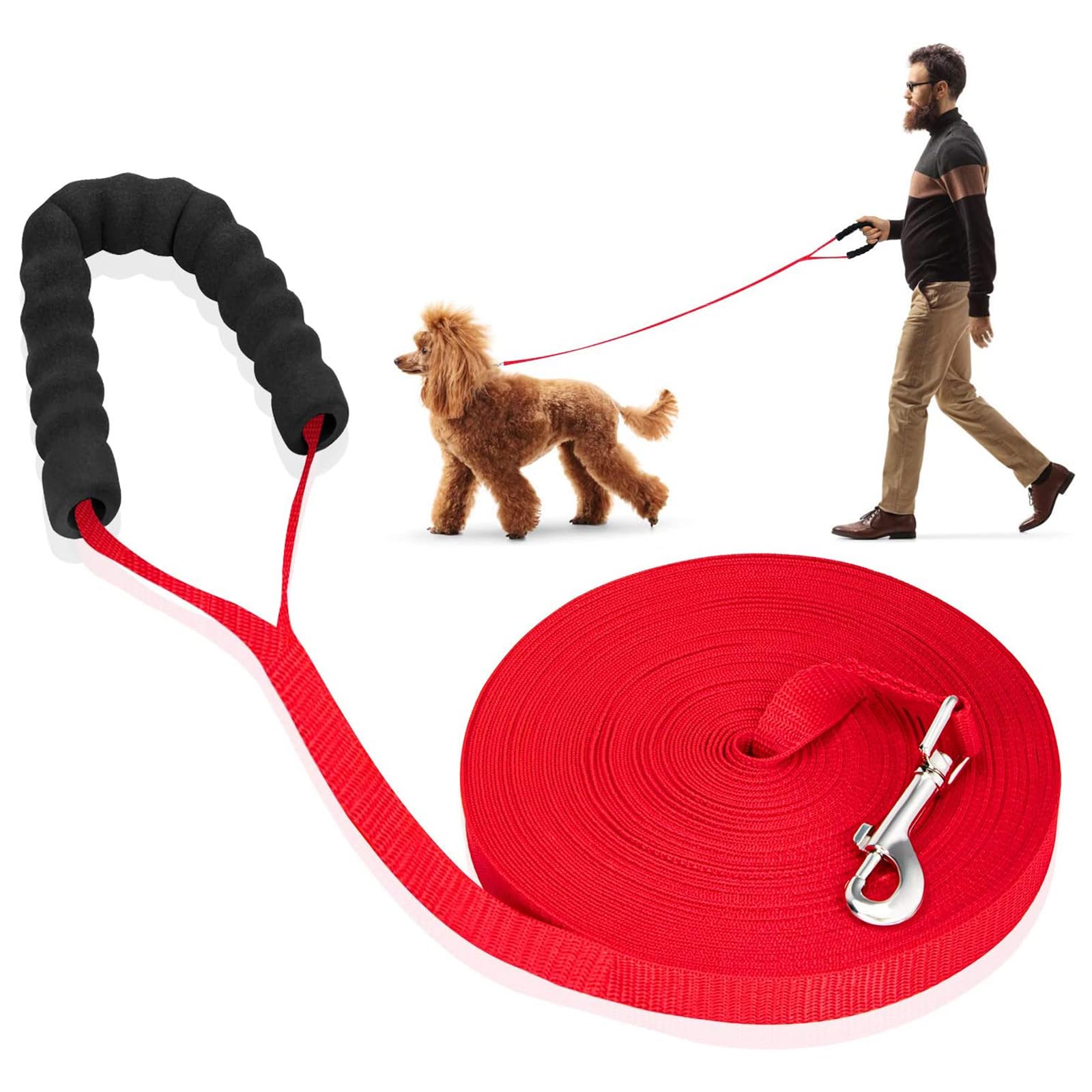 Mainiusi Medium Dog Leads 20m, Training Lead for Dogs with Padded Handle, Extra Long Line 20m Long Dog Leash for Recall Training, Tracking Leash for Dogs, Ideal for Yard, Lawn, Park, Beach, Obedience