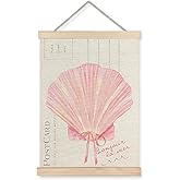 URLLUAE Beach Wall Decor, Preppy Pink Seashell Wall Art, Coastal Room Decor With Wooden Poster Hanger, Preppy Beach Room Deco