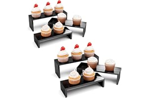 YFEEN Display Wood Stand 6Packs Wooden Risers for Vendor Events,3 Tier Stackable Wooden Cupcake Stand,Farmhouse Decor Wood Dessert Table Display Set Cologne Perfume Organizer Showcase Items (Black, 7.8''x 8.5''x 9.3'')