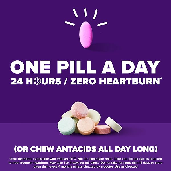 PRILOSEC OTC, OMEPRAZOLE DELAYED RELEASE 20MG, ACID REDUCER, TREATS FREQUENT HEARTBURN FOR 24 HOUR RELIEF, ALL DAY, ALL NIGHT*, 20MG, 42 TABLETS