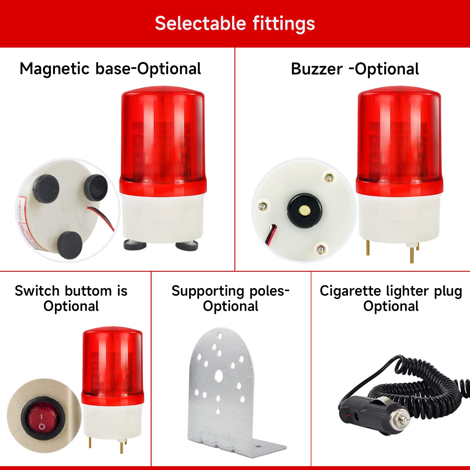 YASONG LTE-1101MJ Rotating Warning Light with 90dB Buzzer, AC110V-120V Industrial Beacon Alarm Lights Emergency Security Siren