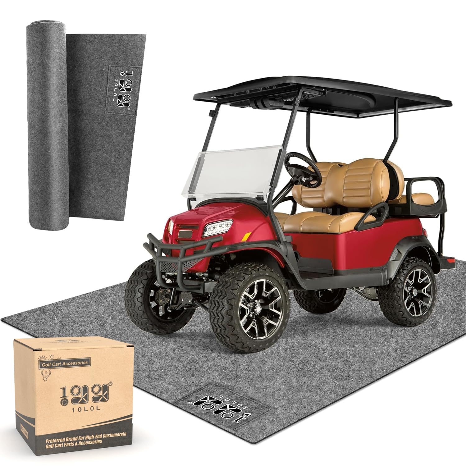 Photo 1 of 10L0L Golf Cart Premium Garage Floor Mat-Waterproof Anti-Slip Thickened Mat for Golf Cart Motorcycle Mower ATV UTV Parking Mat-106in x 59in