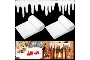 XINNUN 4 Pieces Christmas Icicle Garland Borders and 2 Pieces Winter Snow Blanket Trim Fabric Icicle Fringe Roof Decoration White Fluffy Fabric Fake Snow Blanket for Christmas Holiday Winter Decorative