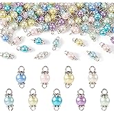 Pandahall 90Pcs Round Pearl Links Connectors 9 Colors Pearlized Glass Bead Connectors Pearl Bead Dangle Charms with Double Loop for for Jewelry Necklace Bracelet Making Craft