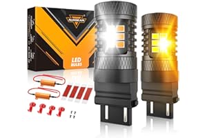 Auxbeam 2026 B1B Series 3157 Switchback LED Bulbs with Extra Resistors Anti Hyper Flash 400% Brighter T25 3057 3457 4157 Bulbs White and Amber for DRL Turn Signal Lights Parking Lights