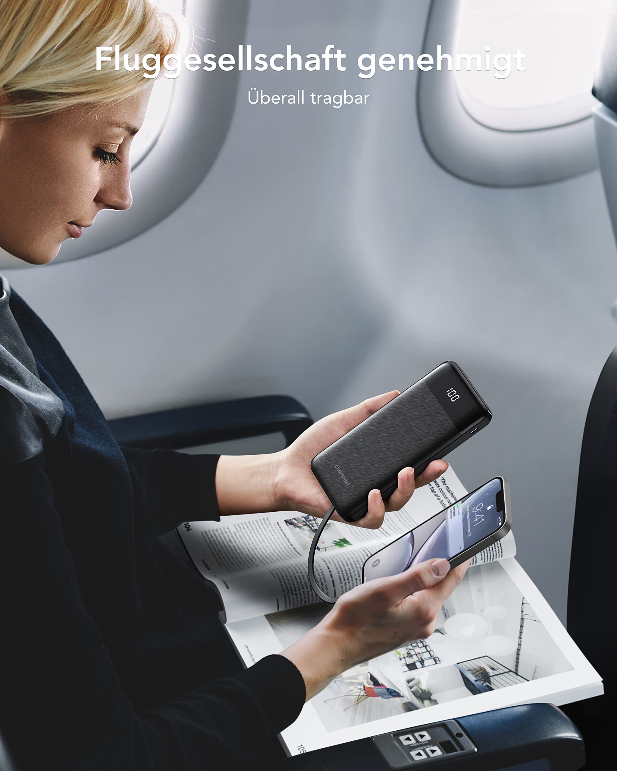 Charmast Power Bank, Slim 10000mAh Powerbank mit 4 Kabel und LED-Display, 6 Ausgängen Klein Aber Stark USB C Externe Handyakkus Kompatibel mit iPhone 17 16 15 14 13 12 11 Pro Max Plus Samsung Tablet 7