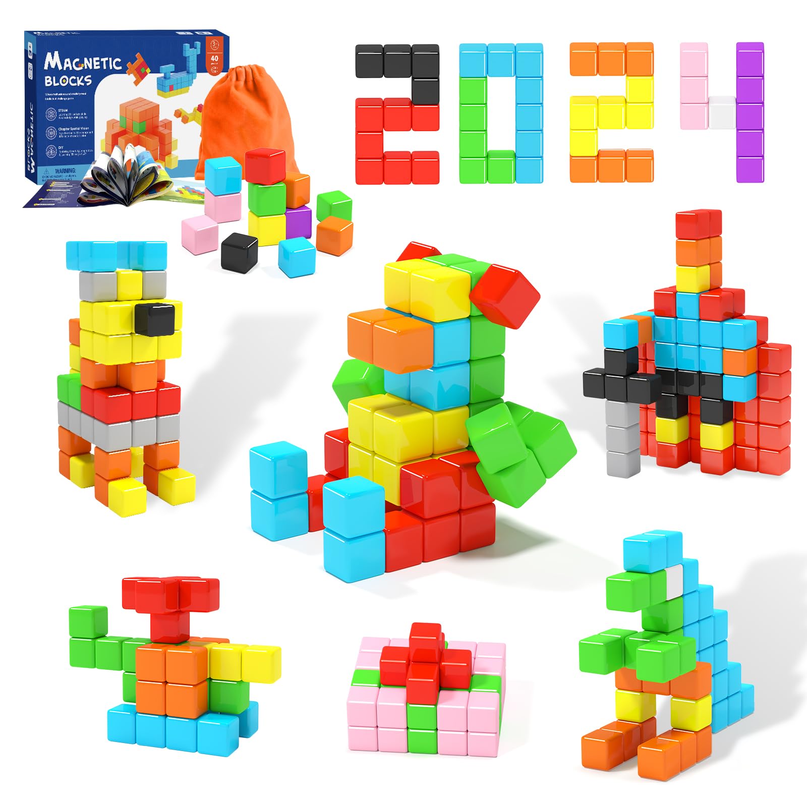 Photo 1 of 40pcs Magnetic Blocks for Toddler Toys, Magnetic Cubes Building Blocks Classroom Must Haves, STEM Preschool Sensory Magnet Toys for 3 4 5 6 Year Old Boys and Girls