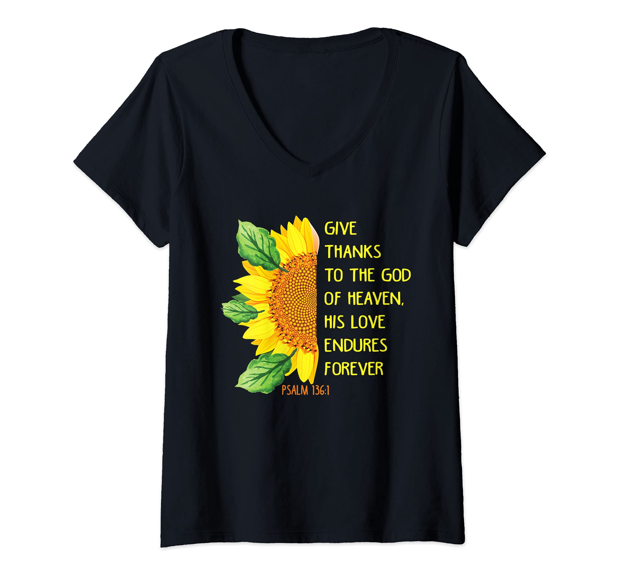 Womens Psalm 136:1 Christian Bible Verse Religious V-Neck T-Shirt