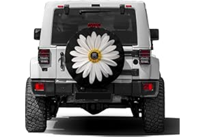 Delerain Spare Tire Cover with Backup Camera Hole White Daisy Wheel Covers Waterproof Dust-Proof UV Sun Universal Fit for RV Trailer RV SUV Truck (18 Inch for Diameter 32"-34")