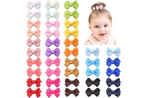YHXX YLEN Mini Fully Lined Grosgrain Ribbon Hair Bows Clips for Baby Girls with Fine Hair - 40PCS (20 Color Pairs)