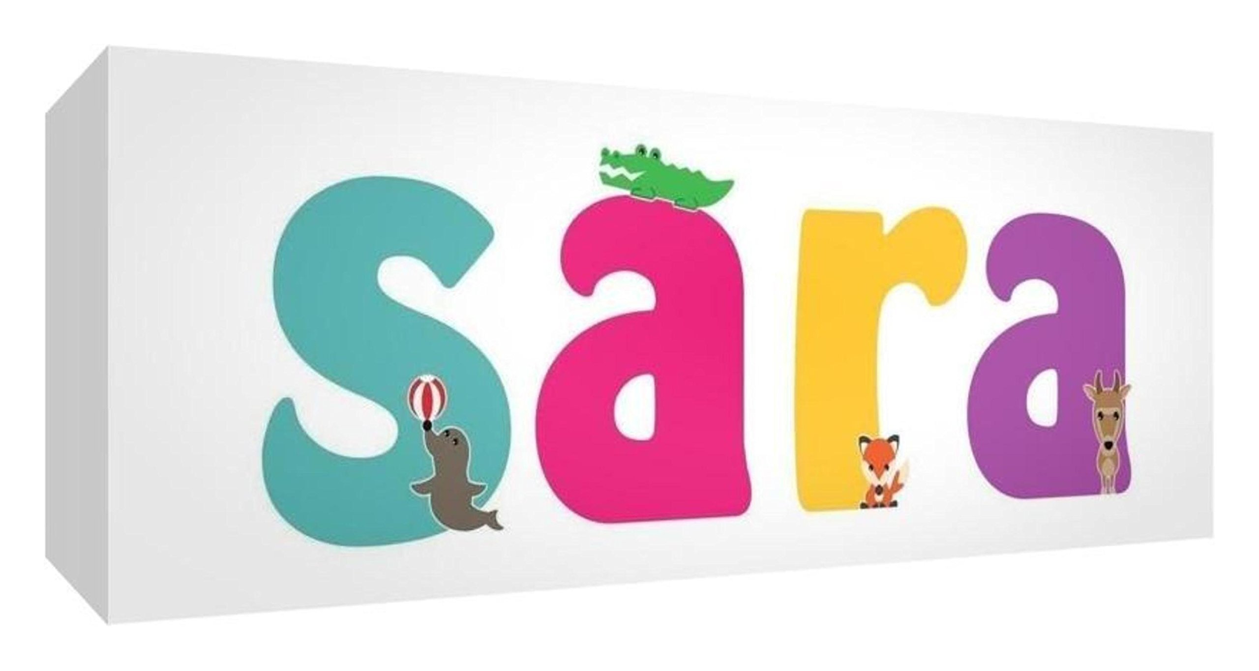 Little Helper Canvas Gallery Wrapped Box with Front Panel Style Example with Girl Name Sara 15 x 42 x 3 cm Multi-Coloured Small