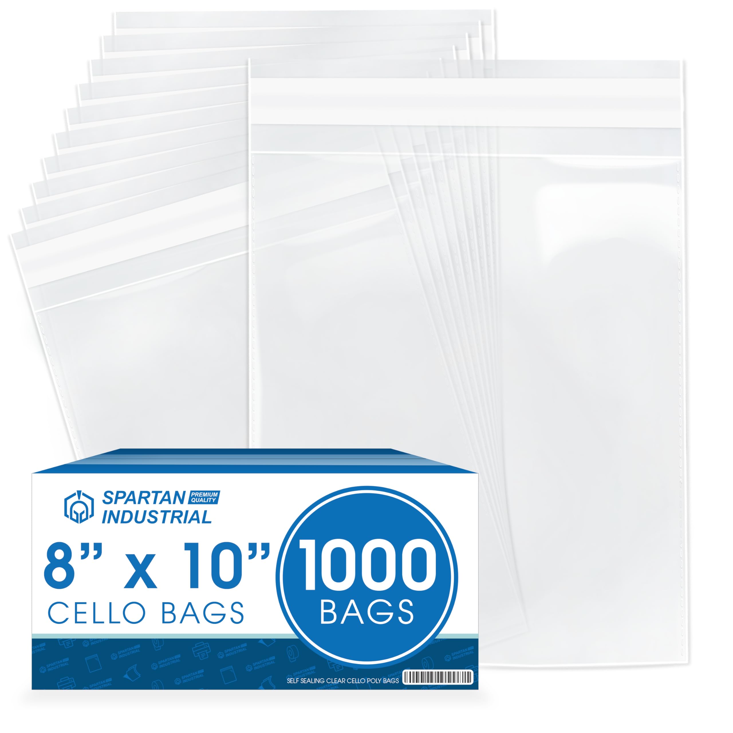Photo 1 of Spartan Industrial - 8" X 10" (1000 Count) Crystal Clear Resealable Cello Poly Bags for Packaging, Clothing & T Shirts - Self Seal & Reinforced