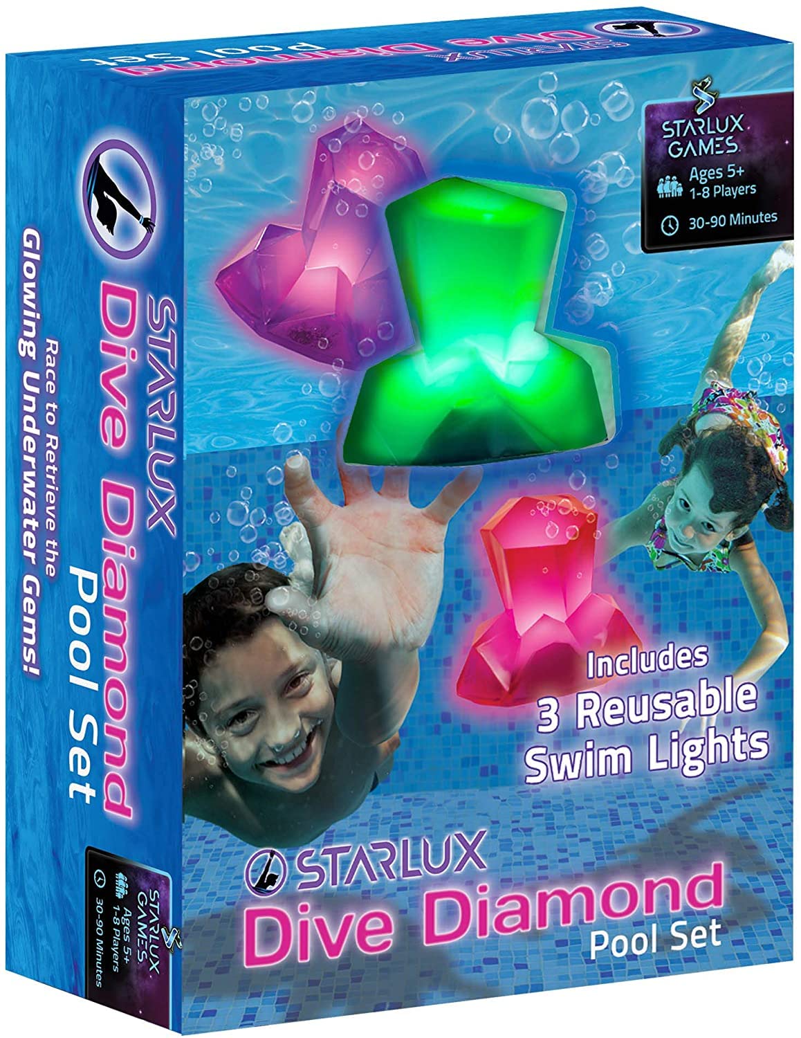 Dive Diamonds – Diving Toys and Light Up Pool Toys for Kids | Ages 4-8+, 1-8 Players | Glow in the Dark Pool Toys, Light Up Dive Toys | Swim Toys | Pool Diving Toys | Bright, Easy Grip, 100% Reusable