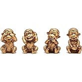 Resin See no Evil Hear no Evil Speak no Evil Do no Evil Monkey Figurines | Wise Monkey Statue Set, Gold, Home Office Desk Decor Statue, Collectible Gift