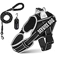 Neck Padded Dog Vest Harness and Leash Set, No Pull Adjustable Service Pet Harness with 8 Dog Patches, Reflective in Training Easy Control Pet Vest with 5ft Dog Leash for Small, Medium & Large Dogs