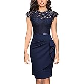 Miusol Women's Elegant Floral Lace Ruffle Design Cap Sleeve Cocktail Party Dress