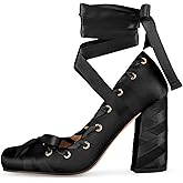 Vecipatcare Bow Heels for Women Chunky Ribbon Lace Up High Heels Pumps