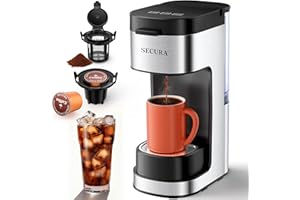 Secura Single Serve Coffee Maker K Cup and Ground 2-In-1 Coffee Maker with 3 Brew Modes, Removable Reservoir & Drip Tray, 6 t
