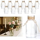 Vintage Glass Flower Vase,Vases for Farmhouse Wedding Centerpiece Cylinder Bottle,Mason Jars for Decor Floral Arrangements, Parties & Home Decor (12 PCS, Transparent)