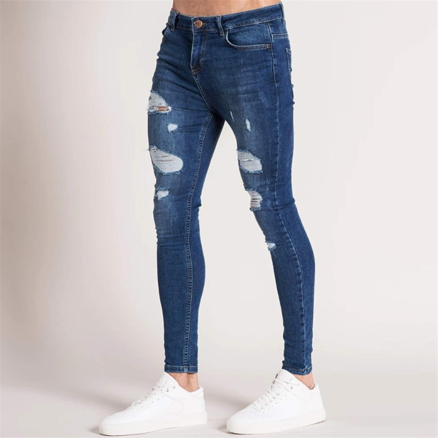 light wash side striped distressed skinny moto jeans