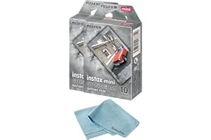 FUJIFILM Instant Mini Stone Gray Film Bundle 20 Shot with BluebirdSales Microfiber Cleaning Cloth, ISO 800, Credit-Card Size, Easy Load for All Instant Mini Cameras & Printers