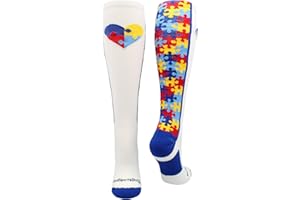 MadSportsStuff Puzzle Heart Autism Awareness Over the Calf Socks