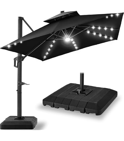 10x10 patio umbrella sale Outsunny 10' x 10' Double Top Square Offset Umbrella with Umbrella Cover,  Charcoal Grey