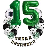 Soccer Birthday Party Decorations Kids Boys Girls Soccer Ball Themed 15 Year Children's Birthday Decoration Number 15 Balloon Garland, Soccer foil Balloon, Green Balloon Soccer Themed Celebration