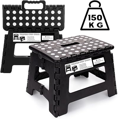 SMALUCK Folding Step Stool 9 Inch Heavy Duty Plastic Black