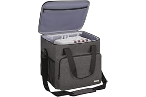 GMAK Serger Carrying Case, Universal Serger Storage Bag with Base Padding Pad, Storage Pockets, Travel Case with Shoulder Strap for Most Standard Overlock Sewing Machines and Accessories, Grey