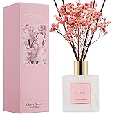 COCORRÍNA Reed Diffuser - Cherry Blossom 6.7 Fl.oz Reed Diffuser Set with Sticks & Preserved Baby's Breath, Reed Diffuser for Home Bathroom Shelf Decor