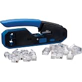 IDEAL Electrical 33-396 Data/Voice Modular Plug Crimp Tool Kit, Crimping Tool for CAT3/5e/6 Cables, RJ-45 (8P8C) &amp; RJ-11 (6P6C, 6P4C, 6P2C) w/ 20 Plugs