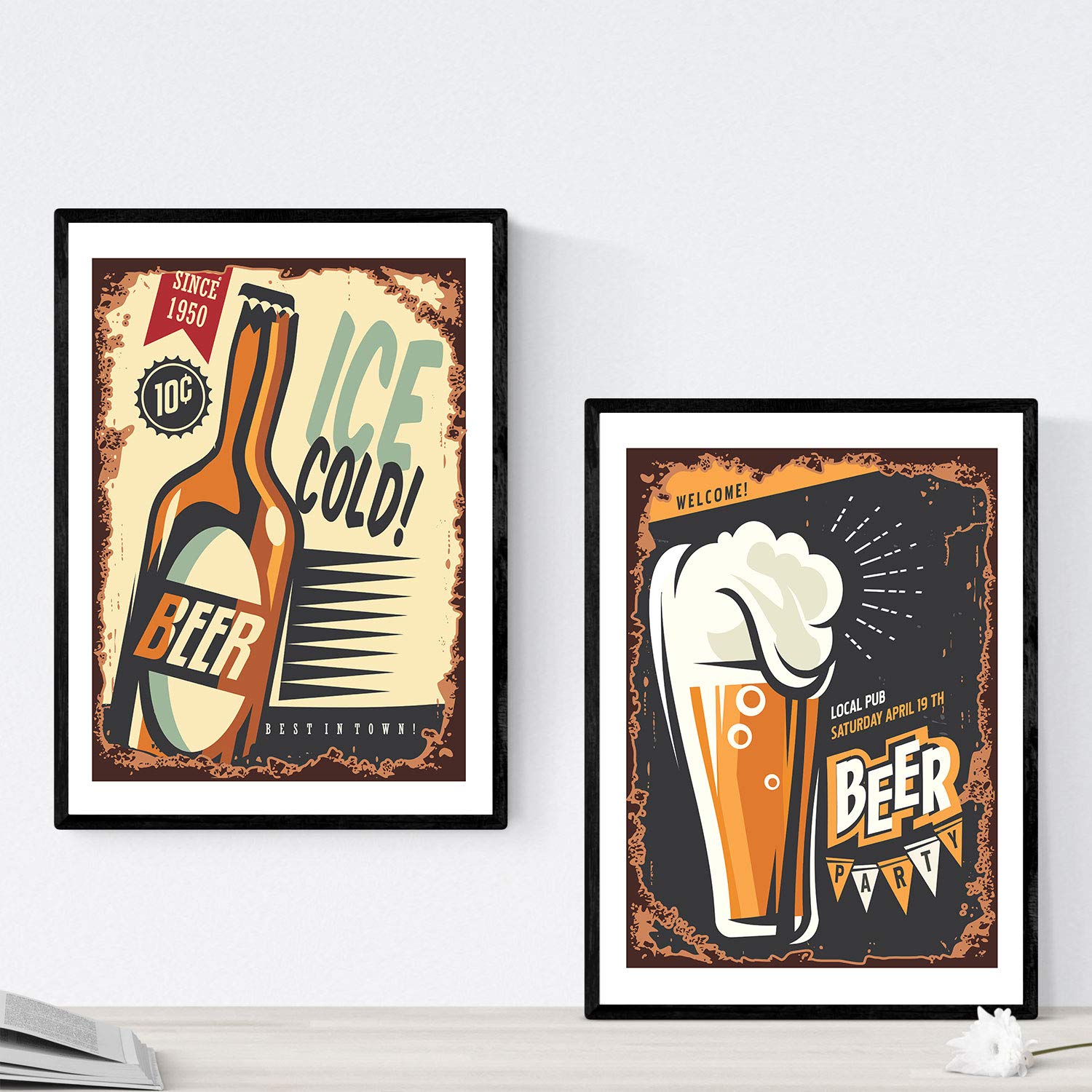 Nacnic Pack of beer and shots posters. Ad sheets retro beer. Posters alcohol and drinks bars. A3 size