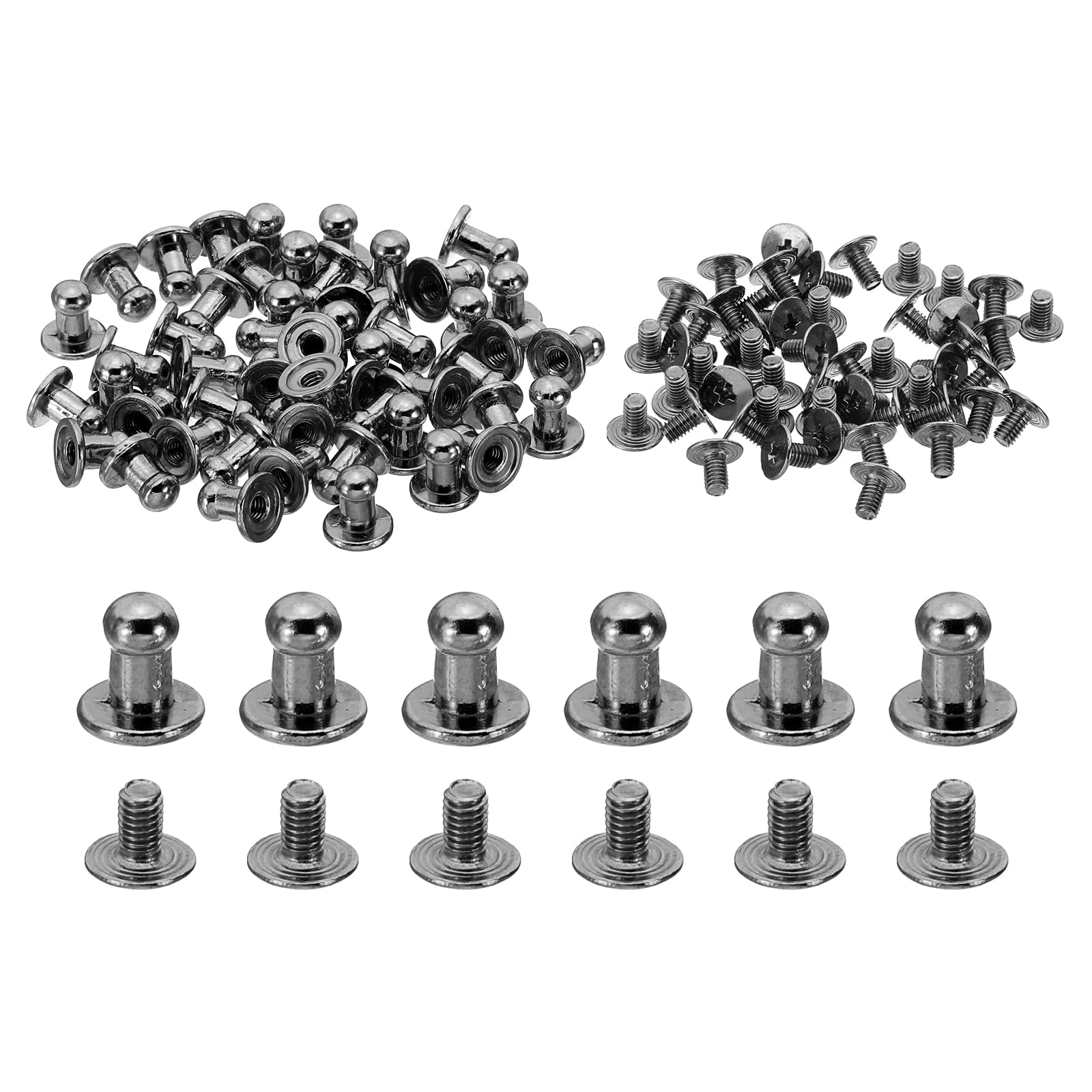 PATIKIL 5mm Leather Rivets, 50 Sets Round Button Head Studs Metal Screw Studs Posts Chicago Screws Rivet for Clothing Leather Crafts, Black