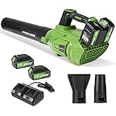 Cordless Brushless Leaf Blower, 5 Speed Modes, 2 x 4.0Ah Batteries can be Used and Charged Simultaneously, 620MPH, 150CFM Leaf Blower, 2 Nozzles, 23000RPM Motor, Use for Lawn, Yard, Leaves, Dust, Snow