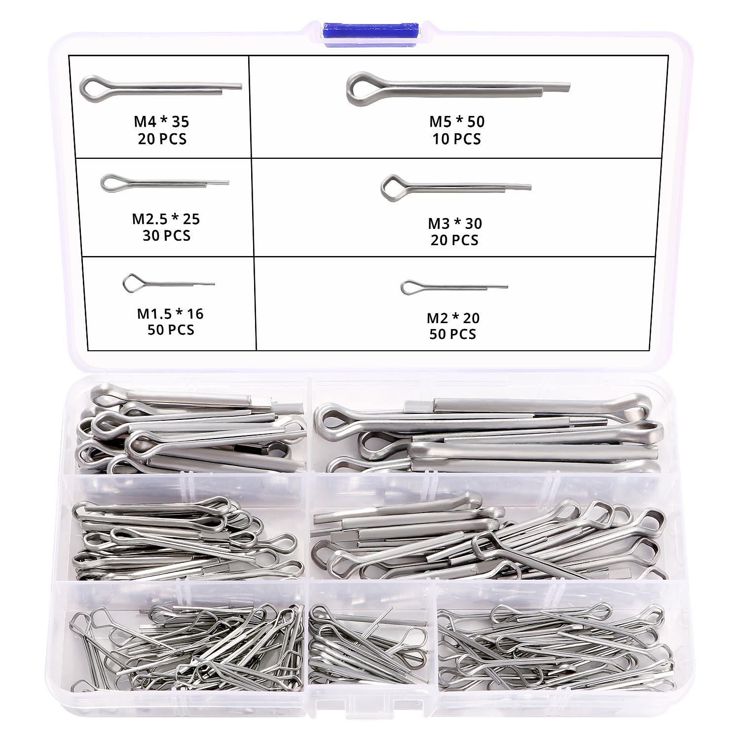 VooGenzek 180 PCS 6 Sizes Cotter Pins Assorted Kit, Heavy Duty Zinc Plated Cotter Pin, Split Pins, for Automotive, Mechanics, Car Garage, Workshop