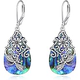 POPLYKE Dragonfly Butterfly Hummingbird Sunflower Earrings 925 Sterling Silver Abalone Shell Moonstone Leverback Earrings Jewelry