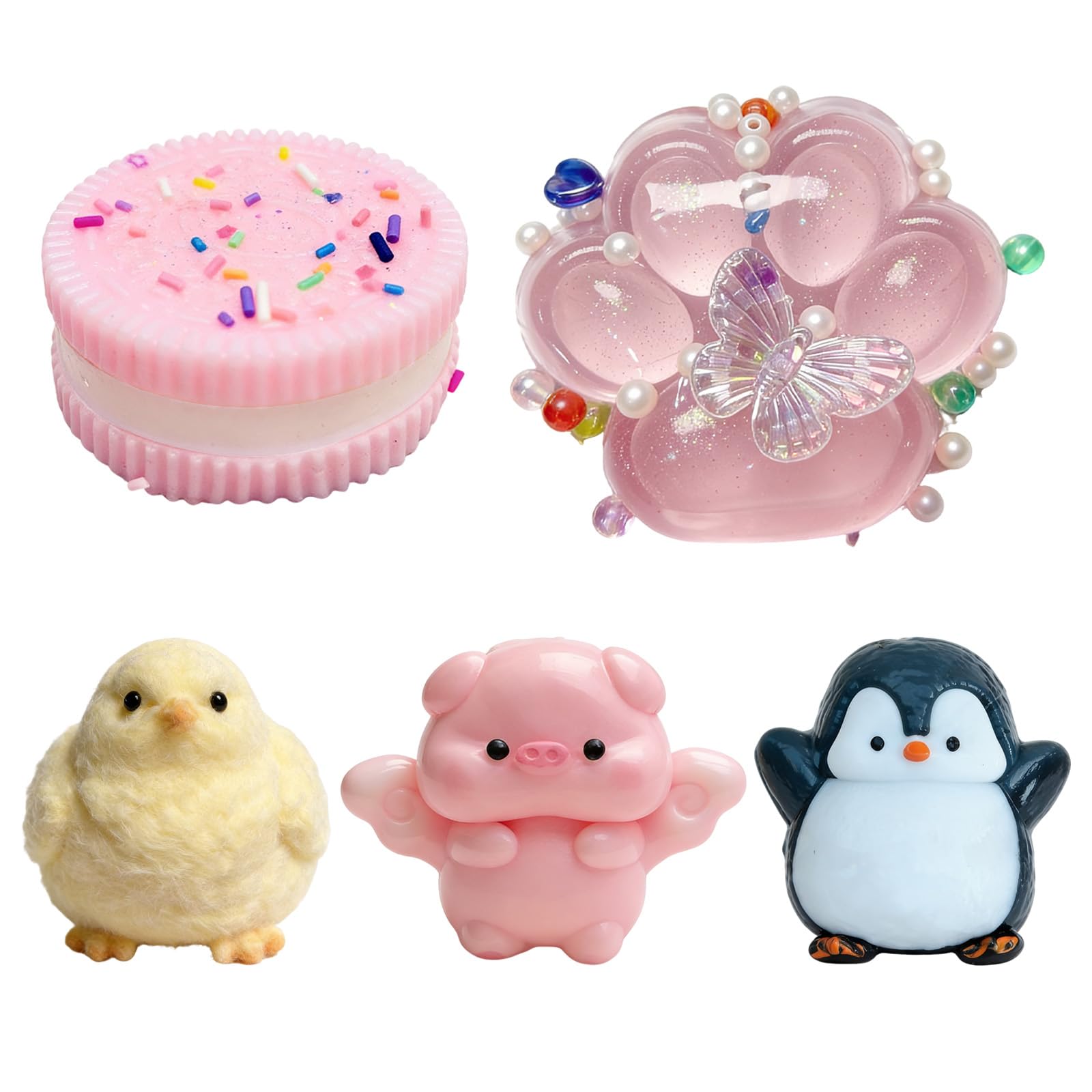 5Pcs Squishy Toys Squishy Fidget Toys ,Stress Relief Sensory Toy Set for Adults Anxiety Relief,Includes Cat Paw,Chick,Pig,Biscuit Squishies,Fun Novelty Gifts for Birthday