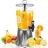 Hijolla Beverage Dispenser With Stand, Iced Beverage Drink Dispenser, Stainless Steel Water Jar with Ice Container, Lemonade Drink Jar Jug For Buffet, Parties, Clear Acrylic, 2-GALLONS 8-L