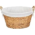 Household Essentials ML-6667N Round Wicker Laundry Basket Hamper with Liner, Natural Water Hyacinth Large