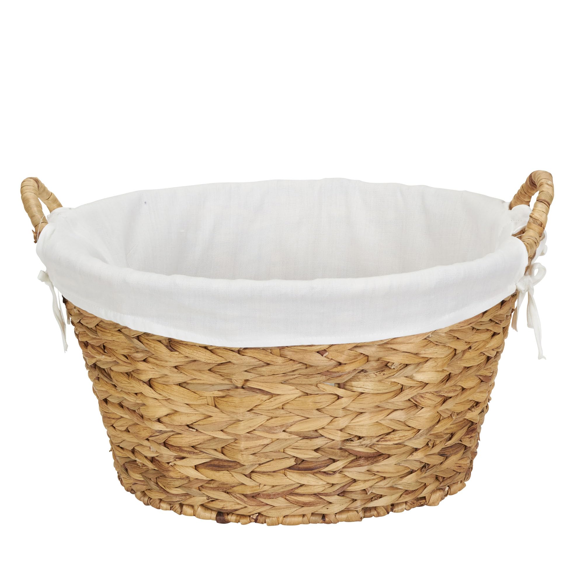 Photo 1 of Household Essentials Round Wicker Laundry Basket with Handles, Whimsical Water Hyacinth Basket, Supportive Metal Frame, Removable Polyester Liner, Handwoven, Well-Structured and Versatile, Natural