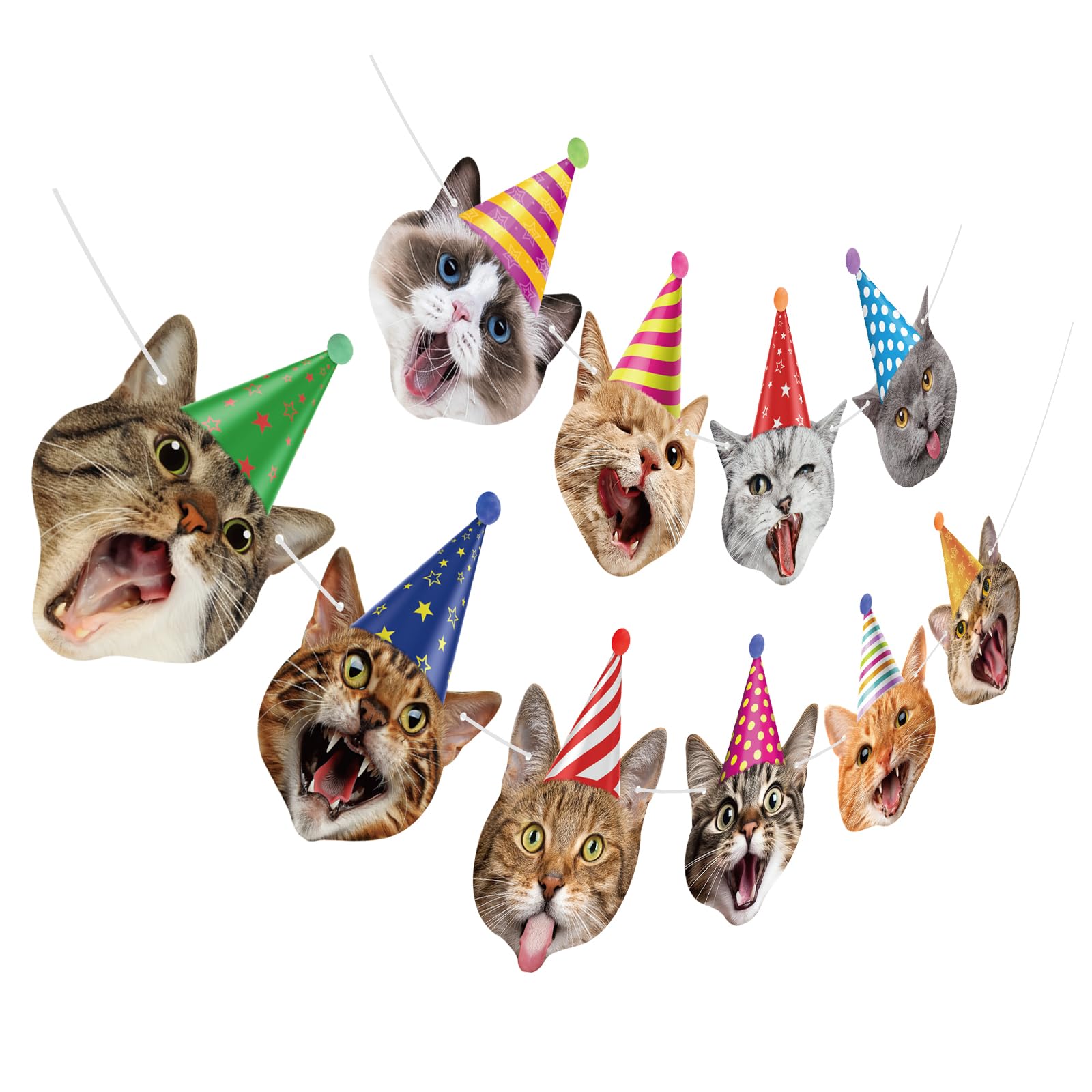 Cat Face Theme Birthday Party Decorations Cat Happy Birthday Banner Garland Funny Banner Decor for Kids Girls Boys Animal Theme Party Supplies