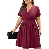Actcat Womens Plus Size Dresses Summer Short Sleeve Wrap V-Neck Sundress Casual Party Dress with Pockets